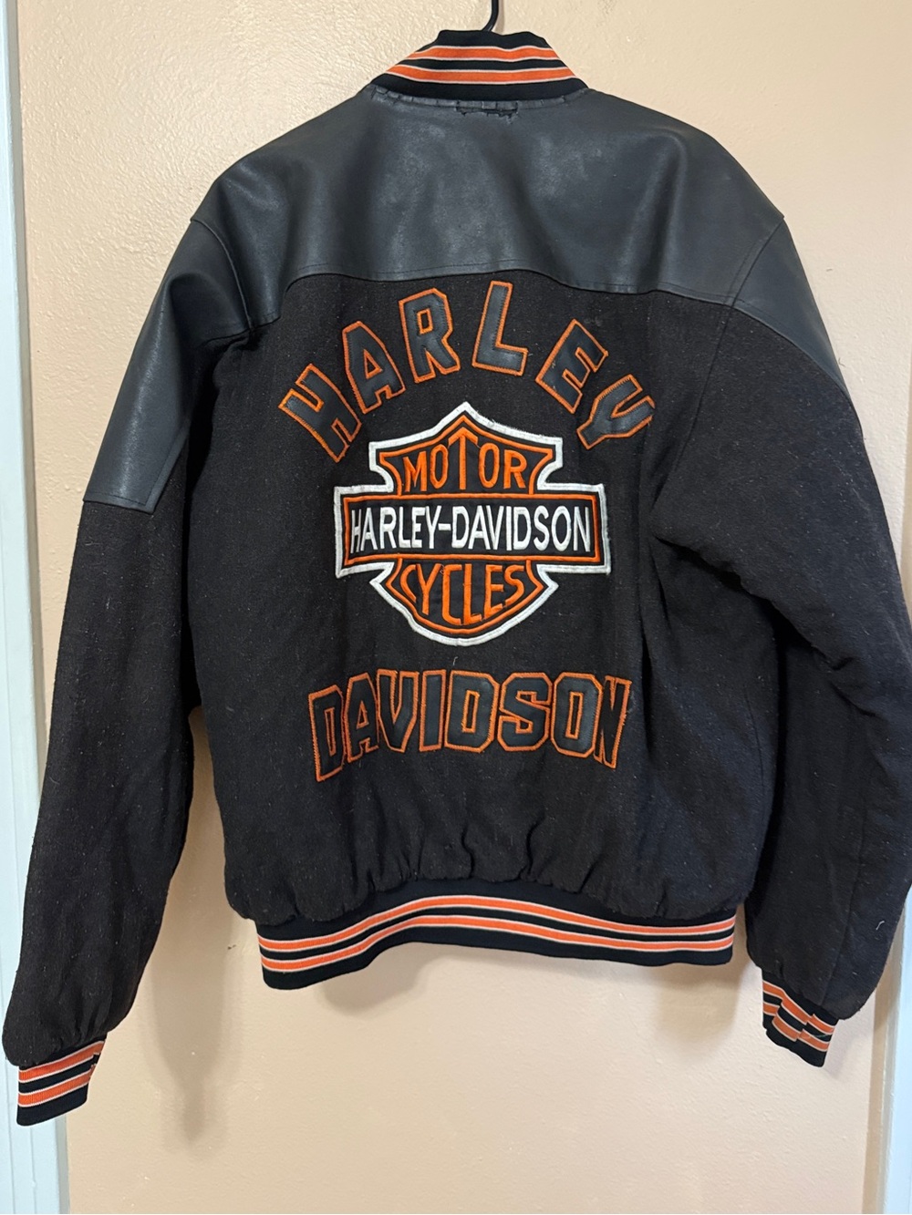 Vintage Harley-Davidson Black Varsity Jacket Y2K Mens (Approx. L/XL)
